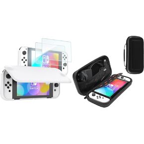 غطاء ProCase Nintendo Switch OLED Flip مع 2 حزمة واقيات شاشة من الزجاج المقسى مع حقيبة حمل لجهاز Nintendo Switch OLED Model 2021 & Switch 2017 مع 8 حاملات بطاقات ألعاب in Kuwait