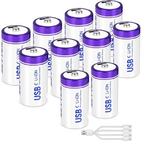 6 بطاريات ليثيوم C قابلة لإعادة الشحن، بطاريات خلية 1.5 فولت C مع كابل شحن USB-C 4 في 1، بطارية ليثيوم أيون عالية السعة 5000 ميجاوات في الساعة لألعاب الضوء الكاشف، إعادة شحن ما يصل إلى 1200+ دورة in Kuwait