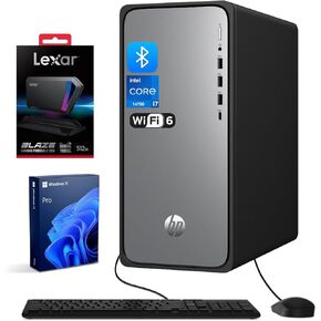 HP 2025 Omnidesk (العلامة التجارية Envy Next) M02 AI Copilot Business Tower Desktop، Core i7-14700، 32 جيجا DDR5، 1 تيرابايت SSD، لوحة مفاتيح سلكية وماوس، Wi-Fi 6، W11P، حزمة مع Lexar SL660 512 جيجا SSD محمول (متجدد) in Kuwait