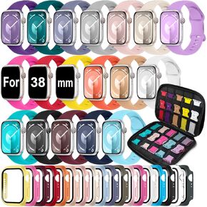 18 Pack Sport Band Compatible with Apple Watch Bands 40mm 41mm 42mm 44mm 45mm 46mm for Women Men,Silicone iWatch Bands with Screen Protector Case for iWatch 10 9 8 7 6 5 4 SE (Select the Right Size) in Saudi Arabia