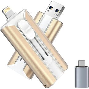 MFI Certified 64GB Flash Drive for iPhone&iPad&Android&Pc, Photo Stick USB Stick Memory Stick Photo/Video Storage Jump Drive Pendrive Photo Saver External Flash Drive (Available Space: ~58gb),Gold in Kuwait