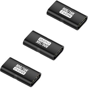 USB Type-C Female to Type-C Female Extension Adapter, 240W, 16K 80Gbps High Speed Data Transfer, 3 Pack (3, Silver) in Saudi Arabia