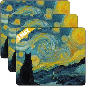 مجموعة لوحة ماوس Starry Night Cat، 3 قطع من ملحقات مكتب الكمبيوتر غير القابلة للانزلاق مع قاعدة مطاطية، تصميم لطيف، 9.5 × 7.9 بوصة in Kuwait