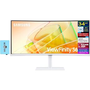 شاشة سامسونج منحنية 34 بوصة، شاشة Ultra-WQHD VA مع HDR10، AMD FreeSync، منحنية 1000R، مضادة للتوهج، خالية من الوميض، حامل VESA (100 × 100 مم)، منفذ Displayport ومنفذ Dockztorm USB، لون أبيض، عبوتان in Kuwait