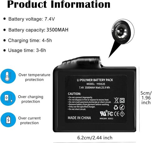 7.4V 3500mAh Batteries Compatible with Heated Gloves, Heated Socks Hat Scarf with DC Port, Lithium Polymer Batteries Replacement for Women Men Heated Gloves, Overcharge & Short Circuit Protection in Kuwait