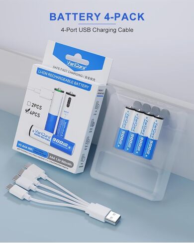 بطاريات AAA قابلة لإعادة الشحن بقدرة 900 مللي أمبير في الساعة، USB C 4 قطع، بطاريات ليثيوم أيون USB 1.5 فولت AAA، بطارية USB C AAA، ألعاب تدوم طويلاً 1200 دورة، أجهزة التحكم عن بعد، قفل باب ذكي in Kuwait