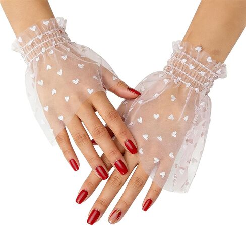 Lace Mesh Hand Sleeves, Heart Pattern Elastic Bracelet Cuffs, Elegant Wedding Party Accessories for Women and Girls in Saudi Arabia