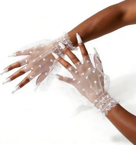 Lace Mesh Hand Sleeves, Heart Pattern Elastic Bracelet Cuffs, Elegant Wedding Party Accessories for Women and Girls in Saudi Arabia