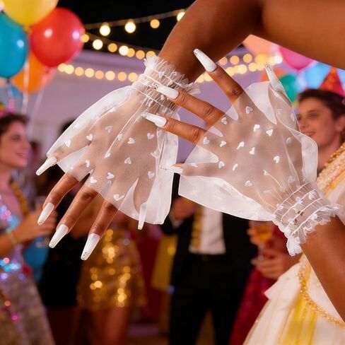Lace Mesh Hand Sleeves, Heart Pattern Elastic Bracelet Cuffs, Elegant Wedding Party Accessories for Women and Girls in Saudi Arabia