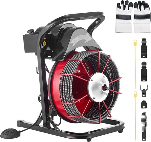 فيفور ماكينة تنظيف محمولة 75 قدم × 0.5 انش تناسب انابيب 1 الى 4 انش مع 4 قواطع، احمر + اسود in Kuwait