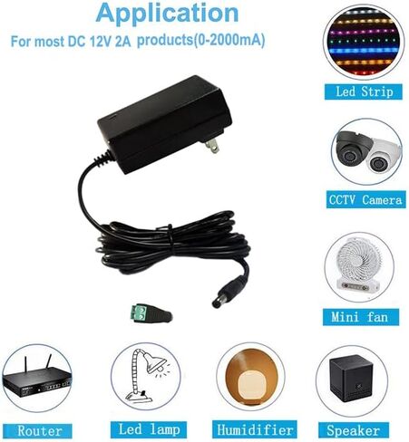 DC 12V 2Amp Power Adapter Supply 100-240 50/60Hz to 12 Volts Power Supply 2a AC/DC Transformer,10ft DC 12V Power Cord, 5.5mm x 2.5mm Barrel Plug (10FT) in Saudi Arabia