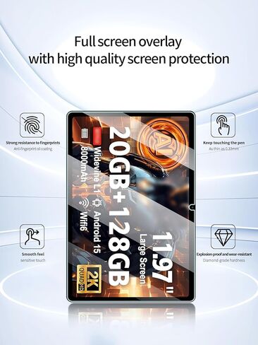 واقي شاشة لجهاز Azeyou M17T12-A733 اللوحي مقاس 12 بوصة Android، مضاد للخدش 9H صلابة اللمس الحساسة 2.5D حواف مستديرة خالية من الفقاعات سهلة التركيب، عبوتان. in Kuwait