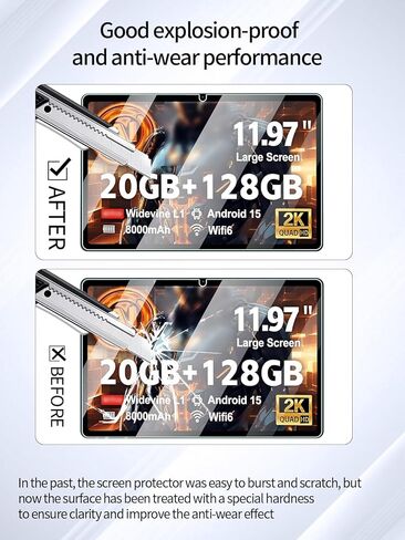 واقي شاشة لجهاز Azeyou M17T12-A733 اللوحي مقاس 12 بوصة Android، مضاد للخدش 9H صلابة اللمس الحساسة 2.5D حواف مستديرة خالية من الفقاعات سهلة التركيب، عبوتان. in Kuwait