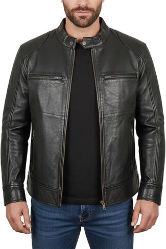Vintage Cafe Racer Leather Jacket Men Retro Motorcycle Racing Jacket in Saudi Arabia