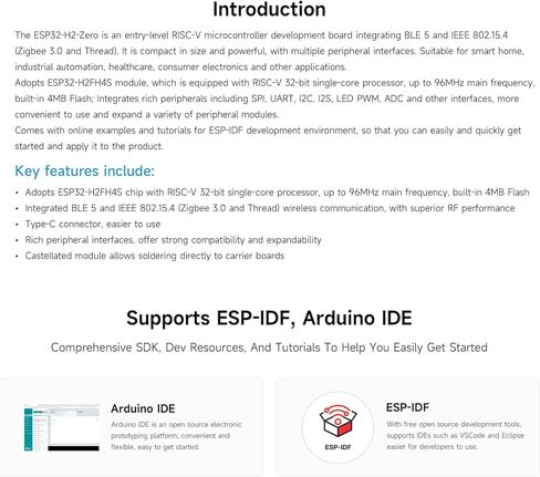 لوحة تطوير صغيرة Waveshare ESP32-H2 مع ESP32-H2FH4S، معالج 96 ميجاهرتز، فلاش 4 ميجابايت، دعم الاتصالات اللاسلكية BLE/Zigbee/Thread، مع رؤوس ملحومة مسبقًا in Kuwait