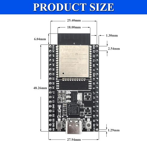 مجموعة لوحة تطوير ESP32 مكونة من 3 قطع، ثنائي النواة 240 ميجا هرتز مع فلاش 4 ميجابايت، 38 دبابيس، شريحة USB من النوع C وCP2102، واي فاي 2.4 جيجا هرتز وبلوتوث 5، ESP32 DevKit لـ Arduino in Kuwait