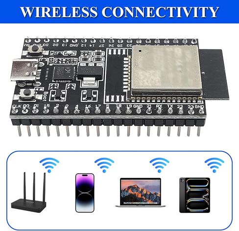 مجموعة لوحة تطوير ESP32 مكونة من 3 قطع، ثنائي النواة 240 ميجا هرتز مع فلاش 4 ميجابايت، 38 دبابيس، شريحة USB من النوع C وCP2102، واي فاي 2.4 جيجا هرتز وبلوتوث 5، ESP32 DevKit لـ Arduino in Kuwait