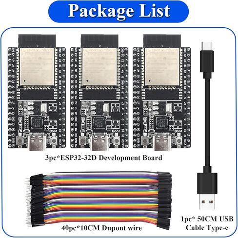 مجموعة لوحة تطوير ESP32 مكونة من 3 قطع، ثنائي النواة 240 ميجا هرتز مع فلاش 4 ميجابايت، 38 دبابيس، شريحة USB من النوع C وCP2102، واي فاي 2.4 جيجا هرتز وبلوتوث 5، ESP32 DevKit لـ Arduino in Kuwait