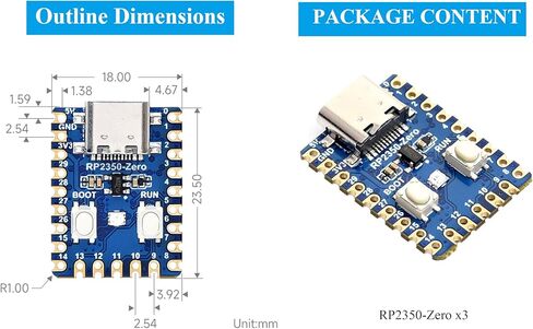 3PCS RP2350-Zero Mini Development Board, Based On RPi RP2350A Dual-Core & Dual-Architecture Microcontroller, 29 x Multi-Function GPIO Pins Type-C Connector, Support C/C++, MicroPython in Saudi Arabia