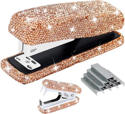 Multibey Rhinestone 3-Piece Stapler Set | Bling Desktop Stapler with Staple Remover & 1000pcs Standard Staples | 25 Sheet Capacity | Cute Office Supplies Gift for Women, Girls (Pink) in Saudi Arabia