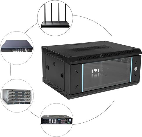 خزانة خادم مثبتة على الحائط 4U، حاوية خزانة رف شبكة تكنولوجيا المعلومات مع فتحات لتبديد الحرارة، رف حاوية خادم الشبكة مقاس 23 × 17 × 9 بوصة مع قفل باب زجاجي، لمعدات تكنولوجيا المعلومات، وأجهزة الصوت والصورة in Kuwait