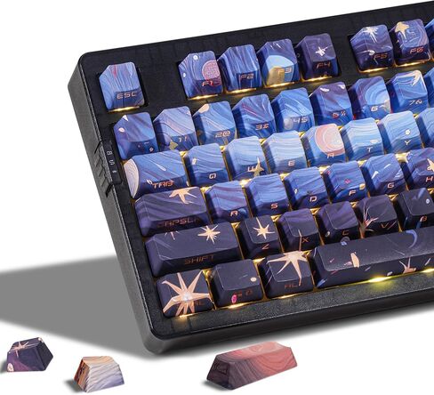 ZORNHER Blue Shine Through Keycaps,60 75 100 Percent,Blue KeyCaps Set OEM Profile,117 Keys Side Printed Shine Though for Mechanical Keyboard,Van Gogh's Starry Night in Kuwait