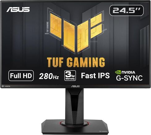 شاشة ASUS TUF Gaming VG259QM مقاس 24.5 بوصة، بدقة 1080 بكسل عالية الدقة (1920 × 1080)، IPS سريعة، 280 هرتز، متوافقة مع G-SYNC، مزامنة ضبابية الحركة المنخفضة للغاية، 1 مللي ثانية، DisplayHDR 400، العناية بالعين، DisplayPort HDMI (متجدد) in Kuwait