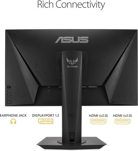 شاشة ASUS TUF Gaming VG259QM مقاس 24.5 بوصة، بدقة 1080 بكسل عالية الدقة (1920 × 1080)، IPS سريعة، 280 هرتز، متوافقة مع G-SYNC، مزامنة ضبابية الحركة المنخفضة للغاية، 1 مللي ثانية، DisplayHDR 400، العناية بالعين، DisplayPort HDMI (متجدد) in Kuwait
