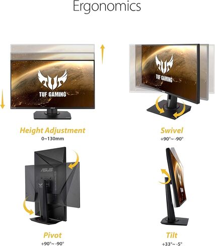 شاشة ASUS TUF Gaming VG259QM مقاس 24.5 بوصة، بدقة 1080 بكسل عالية الدقة (1920 × 1080)، IPS سريعة، 280 هرتز، متوافقة مع G-SYNC، مزامنة ضبابية الحركة المنخفضة للغاية، 1 مللي ثانية، DisplayHDR 400، العناية بالعين، DisplayPort HDMI (متجدد) in Kuwait