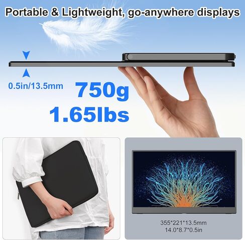 Portable Monitor, 4K UHD 15.6inch Lightweight Travel Monitor for Laptop Xbox PS5 MacBook, Ultra High Definition Laptop Screen Extender USB-C HDMI One-Click Connection in Saudi Arabia