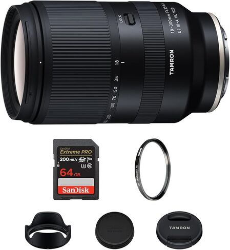 Tamron 18-300mm f/3.5-6.3 Di III-A VC VXD Lens (Sony E) with 16.6X Zoom & VC Stabilization, 64GB Extreme PRO SDXC Memory Card with 200MB/s Read Speed & Tiffen 67mm UV Filter for Clarity Bundle Kit in Saudi Arabia