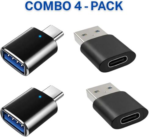محولات USB C إلى USB وUSB إلى USB C [4 حزم]، محول من النوع C ذكر إلى أنثى 3.0، شحن سريع ونقل البيانات لأجهزة iPhone وSamsung Galaxy وiPad وأجهزة الكمبيوتر المحمولة وشواحن السيارات in Kuwait