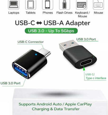 محولات USB C إلى USB وUSB إلى USB C [4 حزم]، محول من النوع C ذكر إلى أنثى 3.0، شحن سريع ونقل البيانات لأجهزة iPhone وSamsung Galaxy وiPad وأجهزة الكمبيوتر المحمولة وشواحن السيارات in Kuwait