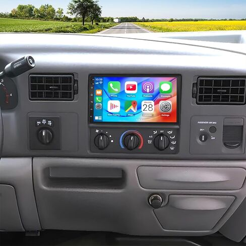 راديو ستيريو للسيارة 7 بوصات Android 13 Double DIn لـ 1999-2004 Ford F250 F-350 IPS وحدة رأس شاشة تعمل باللمس مع ميكروفون لاسلكي Carplay Android Auto GPS Bluetooth WiFi FM RDS DSP ميكروفون احتياطي للكاميرا، 2+32G in Kuwait