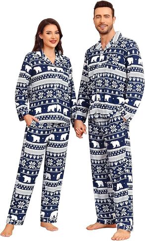 SWOMOG Matching Family Pajama Set Couple Christmas Printed Sleepwear Xmas Long Sleeve Lounge Set Men & Women Pjs Set in Saudi Arabia