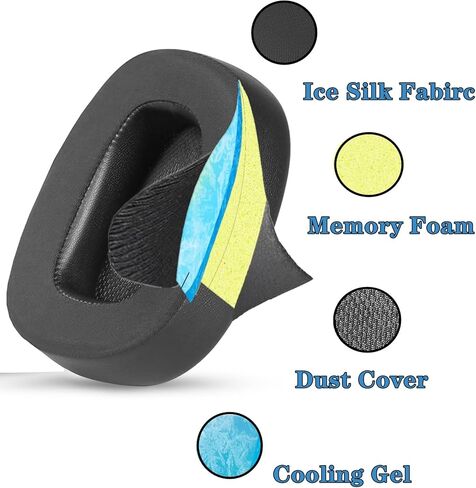 استبدال وسادات الأذن G935 من جل التبريد متوافق مع وسادات أذن الألعاب اللاسلكية Logitech G935 G635 G933 G633 لسماعات G933S G633S مع سمك إضافي من نسيج الحرير الجليدي in Saudi Arabia