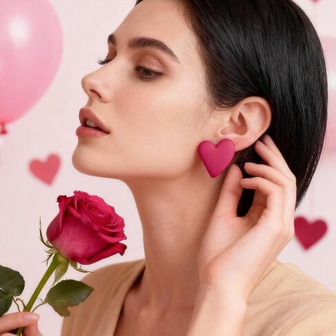 Heart Earrings for Women Red Heart Clip On Earrings Pink Valentines Earrings Valentines Day Gifts for Her in Saudi Arabia