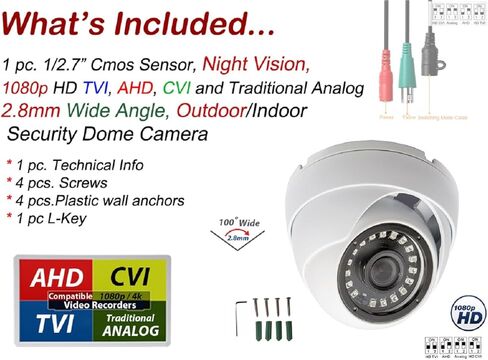 Evertech 1080p HD CCTV قبة كاميرا الأمن AHD TVI CVI التناظرية 2.8 مم عدسة زاوية واسعة ثابتة 50 قدمًا للرؤية الليلية داخلي خارجي معدني كاميرا مراقبة CCTV in Saudi Arabia