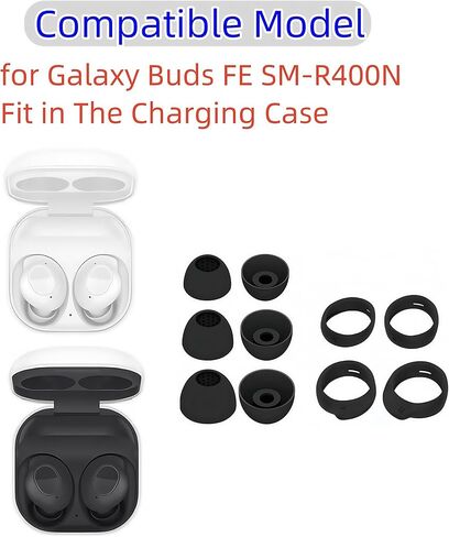 مجموعة أطراف الأذن لسماعات Galaxy Buds FE SM-R400N البديلة من السيليكون لسماعات الأذن وأجنحة جل مضادة للانزلاق، تناسب علبة الشحن، 5 أزواج، أسود in Kuwait