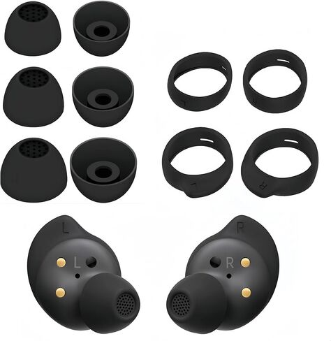 مجموعة أطراف الأذن لسماعات Galaxy Buds FE SM-R400N البديلة من السيليكون لسماعات الأذن وأجنحة جل مضادة للانزلاق، تناسب علبة الشحن، 5 أزواج، أسود in Kuwait