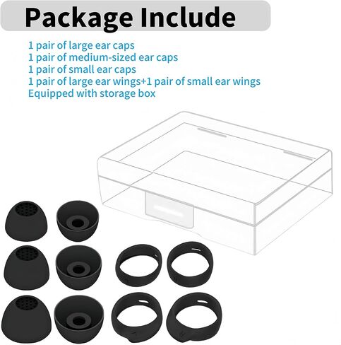 مجموعة أطراف الأذن لسماعات Galaxy Buds FE SM-R400N البديلة من السيليكون لسماعات الأذن وأجنحة جل مضادة للانزلاق، تناسب علبة الشحن، 5 أزواج، أسود in Kuwait