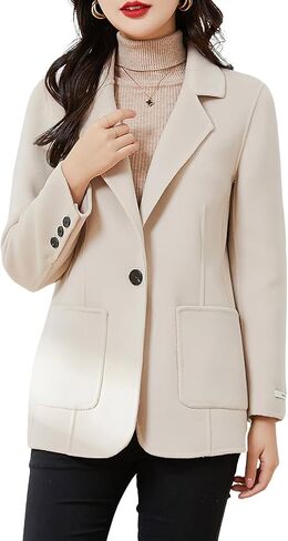 ebossy Women's Wool Pea Coat Notched Lapel 1-Button Business Office Blazer Jacket Elegant Short Coat with Pockets in Saudi Arabia