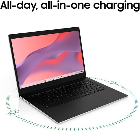 كمبيوتر محمول Samsung Galaxy Chromebook Go مقاس 14 بوصة، معالج Intel Celeron N4500، ذاكرة الوصول العشوائي 4 جيجابايت، مساحة تخزين 576 جيجابايت (64 جيجابايت eMMC + محرك أقراص خارجي 512 جيجابايت)، نظام التشغيل Chrome، كمبيوتر محمول للطلاب، فضي in Kuwait
