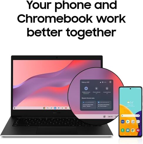 كمبيوتر محمول Samsung Galaxy Chromebook Go مقاس 14 بوصة، معالج Intel Celeron N4500، ذاكرة الوصول العشوائي 4 جيجابايت، مساحة تخزين 576 جيجابايت (64 جيجابايت eMMC + محرك أقراص خارجي 512 جيجابايت)، نظام التشغيل Chrome، كمبيوتر محمول للطلاب، فضي in Kuwait