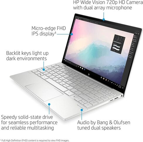 كمبيوتر محمول HP Envy 13 2022 شاشة 13.3 بوصة FHD 1920 x 1080 Intel Core i5-1135G7، رباعي النواة، Intel Iris Xe Graphics، 8 جيجابايت DDR4، 256 جيجابايت SSD، لوحة مفاتيح بإضاءة خلفية، Thunderbolt 4، بصمة الإصبع، Wi-Fi 6، Windows 11 Home in Kuwait