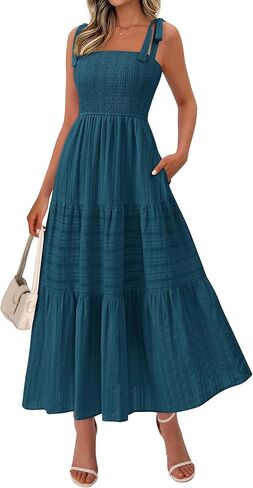 BTFBM Boho Maxi Dress Sleeveless Summer Dresses for Women 2026 Beach Vacation Smocked A Line Casual Sundress Pockets in Saudi Arabia