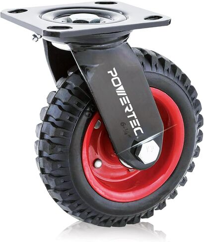 عجلات صناعية متينة دوارة 17051V من POWERTEC، 8 بوصة، قطعة واحدة، أسود in Kuwait