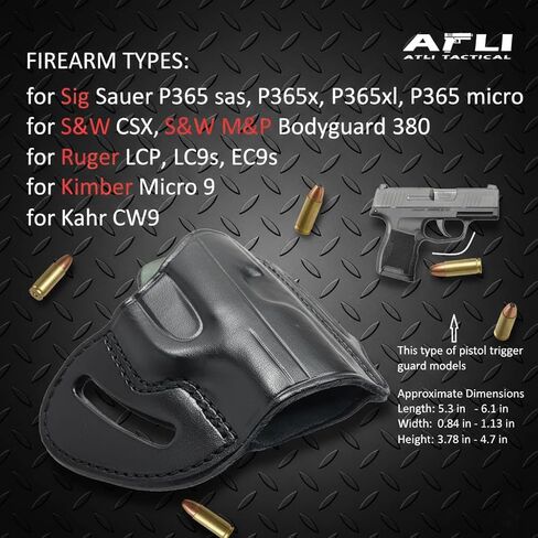 حافظة جلدية Sig P365 OWB - حافظة مسدس بحزام حمل مخفي مصنوعة يدويًا - لمسدسات Sig P365 وX وXL وSAS وMacro / / Rgr LCP LC9s EC9s / Kahr CW9 / S&W CSX Pistols - حافظات الفطائر P365 in Kuwait