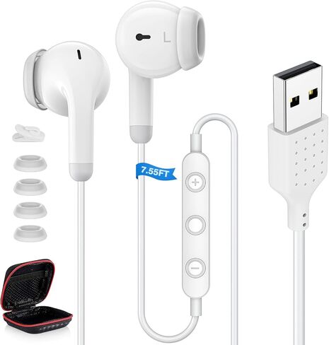 سماعات رأس ASKUBSKU USB مع ميكروفون للكمبيوتر الشخصي، سماعة رأس USB A للكمبيوتر، سماعات أذن USBA سلكية مع كتم الصوت وسلك اتصال ستيريو للكمبيوتر المحمول لأجهزة Dell/Surface/Switch، أبيض in Kuwait