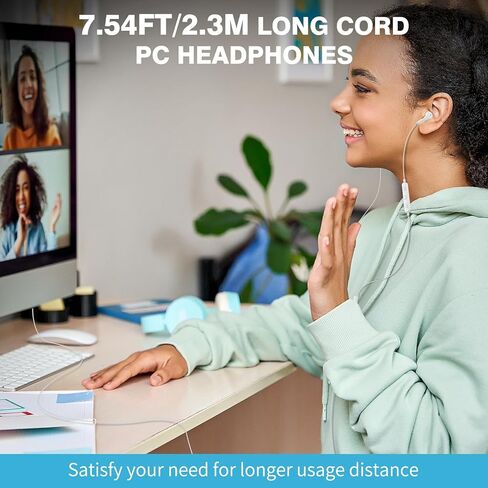 سماعات رأس ASKUBSKU USB مع ميكروفون للكمبيوتر الشخصي، سماعة رأس USB A للكمبيوتر، سماعات أذن USBA سلكية مع كتم الصوت وسلك اتصال ستيريو للكمبيوتر المحمول لأجهزة Dell/Surface/Switch، أبيض in Kuwait